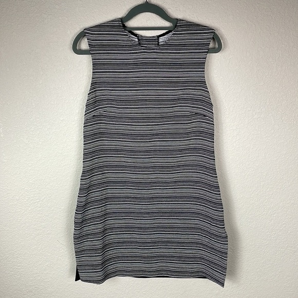 Veronika Maine Black White Noir Stripe Overlay Dress Open Cut Out Back US 6 - Picture 2 of 8